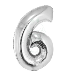 Folie ballon zilver cijfer 6 (80 cm)