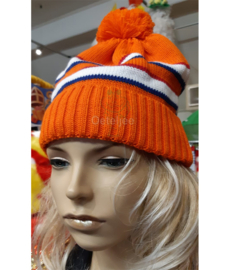 Oranje ijsmuts rood/wit/blauw met pompon (m/v)