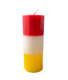Oeteldonkse cylinder kaars rood wit geel middel