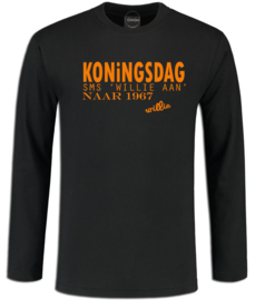 Koningsdag longsleeve heren zwart  "SMS Willie aan "