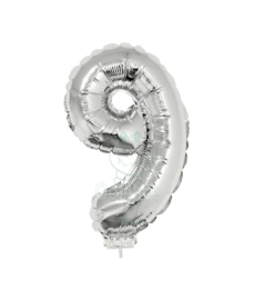 Folie ballon zilver cijfer 9 (41 cm)