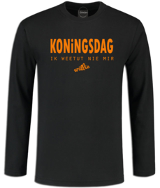 Koningsdag longsleeve heren zwart "Ik weetut nie mir, willie"