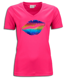 T-shirt  fuchsia roze maandag / gay pride met glitter rainbow lippen