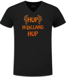 WK voetbal t -shirt heren zwart met opdruk hup Holland hup oranje