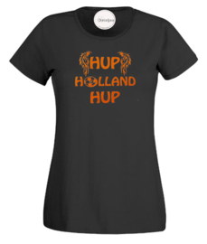 WK voetbal t -shirt dames zwart hup Holland hup oranje