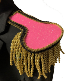 Epauletten luxe pink glitter met goud franje 7cm