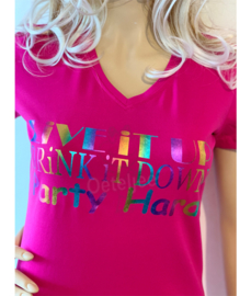 Party t-shirt dames pink Party hard multicolor