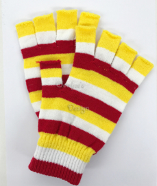 Oeteldonk vingerloze handschoenen rood wit geel smalle streep