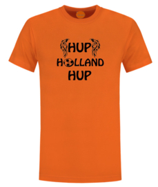 WK voetbal t -shirt heren oranje met opdruk hup Holland hup zwart