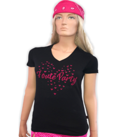 Foute party t-shirt dames V-hals met hartjes opdruk pink