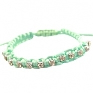 Armbandje mint groen satijnkoord met strass