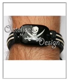 Armband - leer met doodshoofd (verstelbaar)