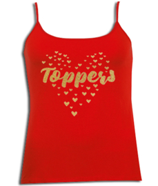 Toppers in Concert spaghetti top rood en gouden glitter hartjes