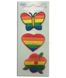 Geborduurde opstrijkbare applicaties regenboog , set van 3 stuks