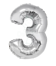 Folie ballon zilver cijfer 3 (80 cm)