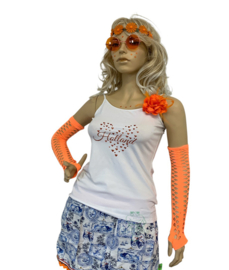 Koningsdag spaghetti top Holland wit en oranje glitter hartjes