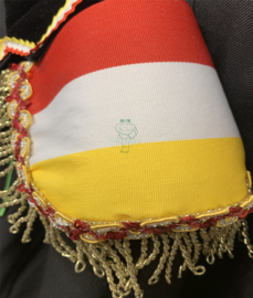 Epauletten  rood wit geel met gouden franjeband en paillettenband