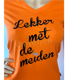 T-shirt Koningsdag dames oranje "Lekker met de meiden"