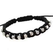 Armbandje zwart satijnkoord met strass