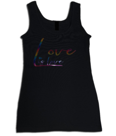 Tanktop zwart, roze maandag / gay pride met glitter rainbow tekst "Love is love"