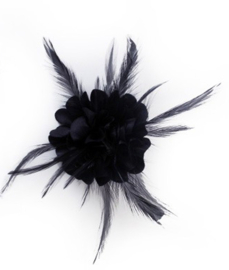 Broche bloem zwart met veertjes
