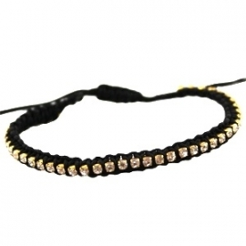 Armbandje zwart satijnkoord met strass en kraaltjes
