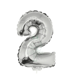 Folie ballon zilver cijfer 2 (41 cm)