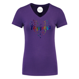 Toppers  in Concert 2024 t-shirt dames paars met bling bling bloemetjes