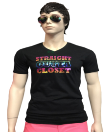 Roze zaterdag / gay pride t-shirt heren zwart met opdruk straight outta closet