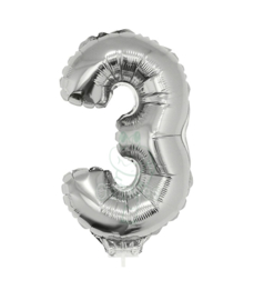 Folie ballon zilver cijfer 3 (41 cm)