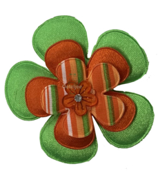 Bloem / corsage Kruikenstad groen oranje streepjes