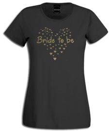 T-shirt ronde hals zwart met gouden glitter opdruk "Bride to be" en hartjes