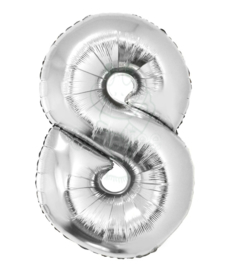 Folie ballon zilver cijfer 8 (100 cm)