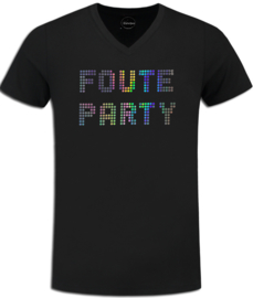 Foute party t-shirt heren zwart V-hals met zilver bling bling opdruk