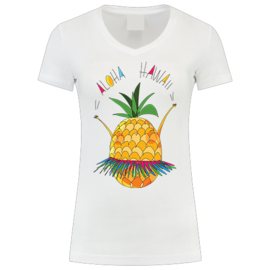 Toppers  in Concert 2024 t-shirt dames wit  V hals opdruk "Aloha Hawaii ananas"