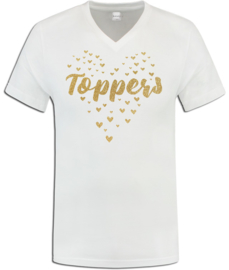 Toppers  in Concert 2024 t-shirt dames wit  V hals met gouden glitter hartjes