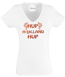 WK voetbal t -shirt dames wit hup Holland hup oranje glitter