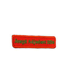 Geborduurd embleem met eigen naam of tekst diverse varianten rood/groen