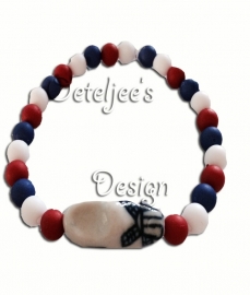 Armband rood wit blauw met Delftsblauw klompje