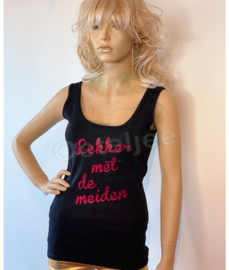 Tanktop zwart "Lekker met de meiden" glitter pink