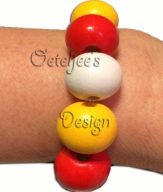 Armband kunststof kralen Oeteldonk rood wit geel