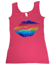 Tanktop fuchsia roze maandag / gay pride met glitter rainbow lippen