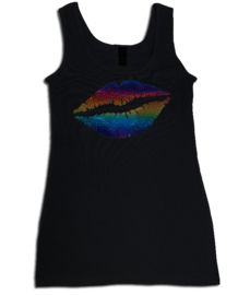 Tanktop fuchsia zwart, roze maandag / gay pride met glitter rainbow lippen