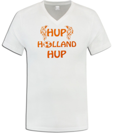 WK voetbal t -shirt heren wit met opdruk hup Holland hup oranje