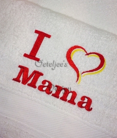 Badlaken wit met tekst I love Mama