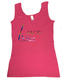 Tanktop fuchsia roze maandag / gay pride met glitter rainbow tekst "Love is love"