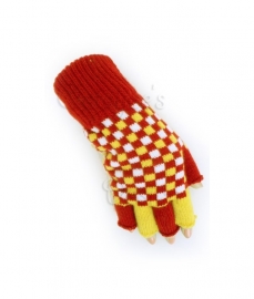 Oeteldonkse vingerloze handschoen rood wit geel geblokt