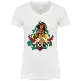 Toppers  in Concert 2024 t-shirt dames wit  V hals opdruk "Aloha"