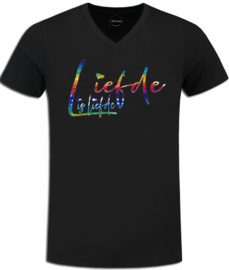 t-shirt zwart, roze maandag / gay pride met rainbow glitter tekst "liefde is liefde "