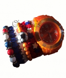 Armband - Rood wit blauw met zilverkleurige spacertjes